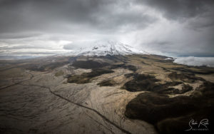 Aerial View Cotopaxi Volcano Morning Snowy peak