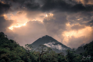 Volcano at sunset